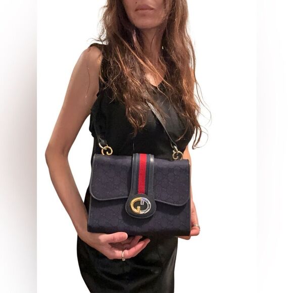 Gucci Blue and Gold Shoulder Bag with Signature Design - Picture 11 of 11